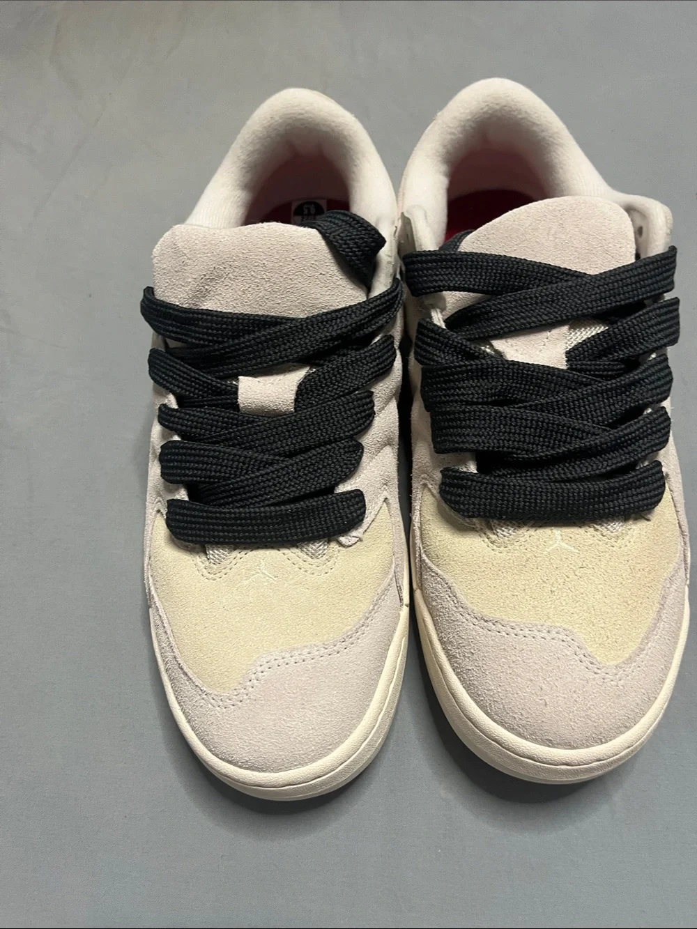 Jordan Low-Top Sneakers in Cream and Grey with Red soles